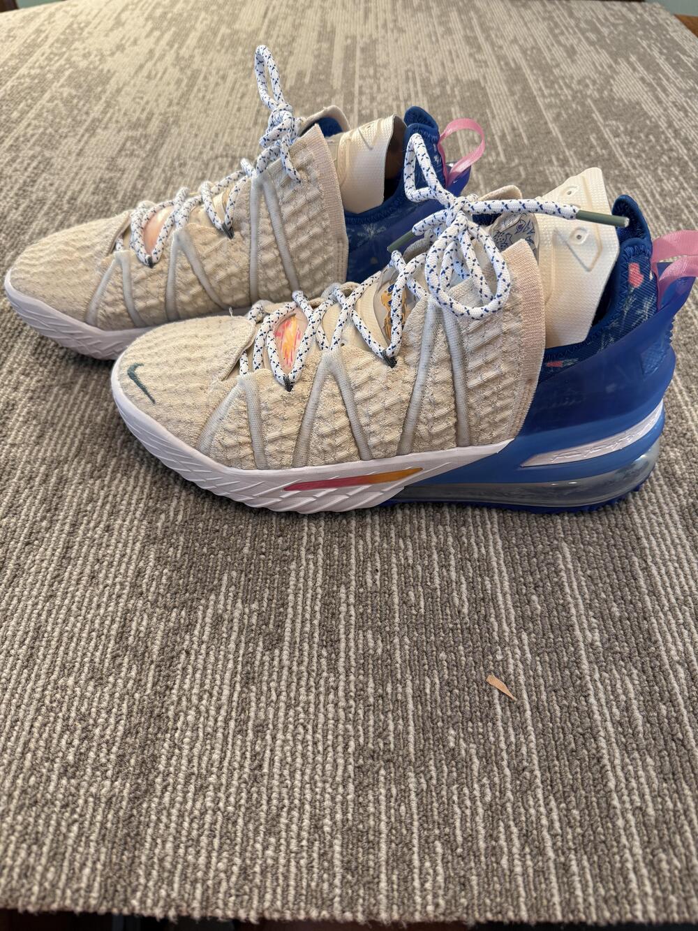 Nike LeBron 17 Shoes Mens Size 8.5 Tan Blue Knitposite Basketball DB8148-200